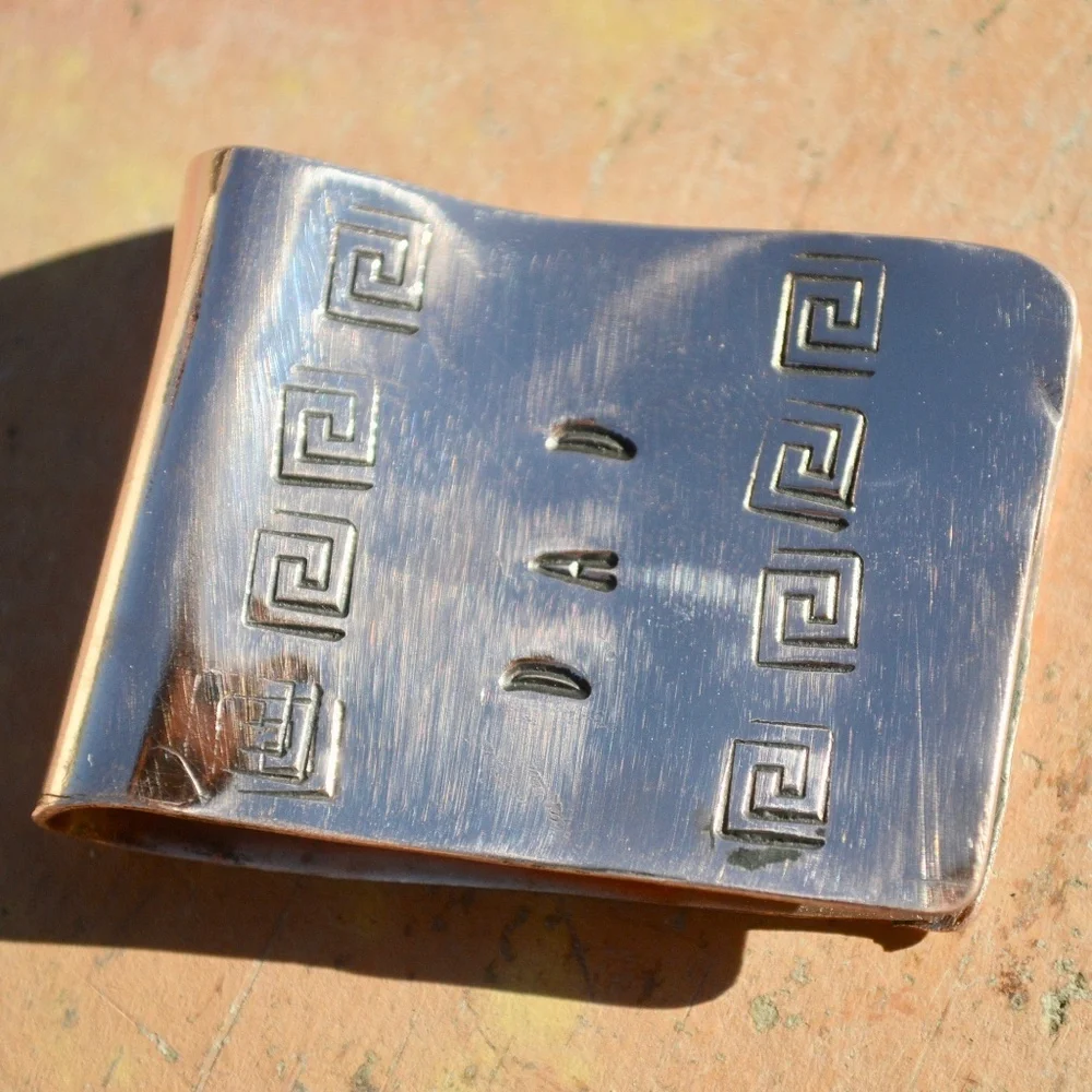 Solid Copper Money Clip Dad Greek Key Handmade Rustic Gift Father Southwestern